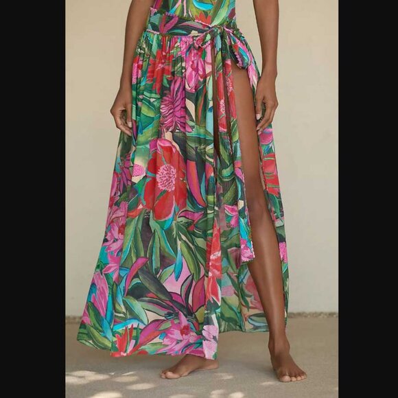 New XS Farm Rio x Anthropologie Jardin de Reve midi wrap open leg skirt - Picture 1 of 10